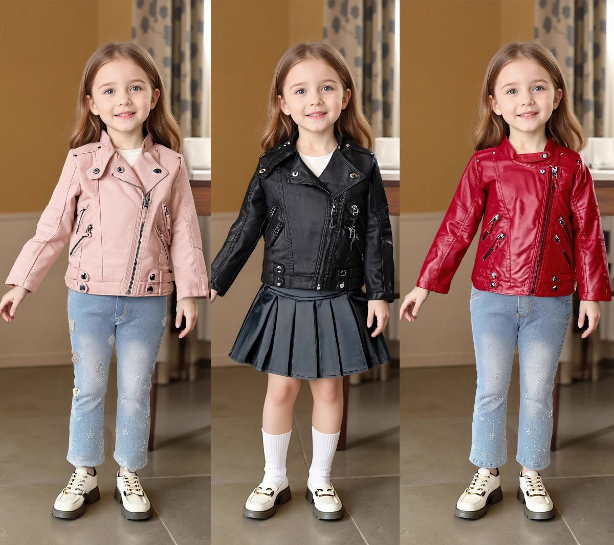 Streetwear Brand Red Logo - 2-12Y Girls Christmas Pink Red Motorcycle